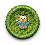 badge with owl reading a book