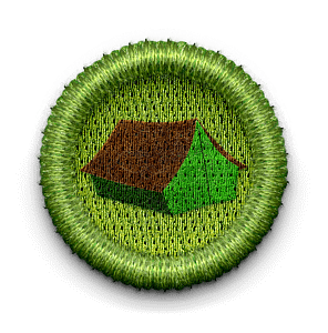 badge with platform tent