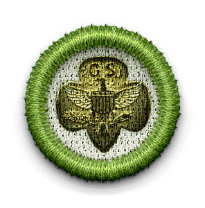 badge with gold trefoil GS symbol