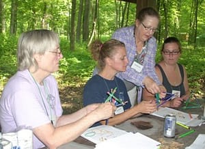 Girl Scout alumnae learning a STEM activity at camp